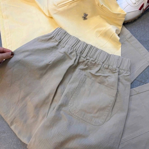Set971-Set áo cotton vàng phối quần dài bo ống