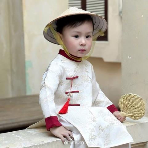 BT806-Bộ áo dài bé trai tặng kèm charm 2 màu đỏ trắng