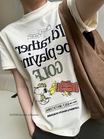 A493-Áo thun cộc tay màu be in chữ GOLF đủ tem hàng nhà máy