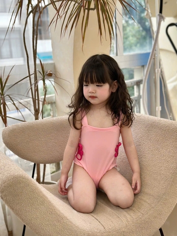 BT302- Bộ bơi babies hai dây màu hồng bé gái liền mảnh
