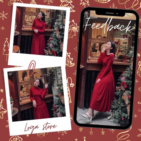 DAM130- 🏈Đầm đỏ lệch vai dài tay dáng xoè  chất tăm co giãn dài 120cm