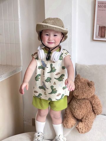 bT600- Bộ KL xanh lá chất cotton viền hoạ tiết in