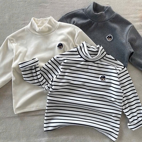 Cb422-Combo 3 áo díp lông giữ nhiệt cao cổ thêu gấu cho bé