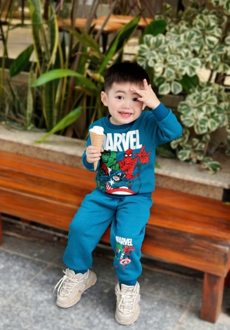 Bn171- (10-26kg)  Bộ nỉ dài tay thu đông bé trai Marvel xanh VNXK