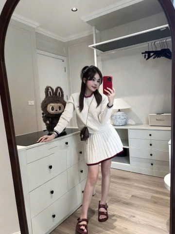 Set765- Set len dài tay 3 màu CV xếp ly hàng Quảng Châu