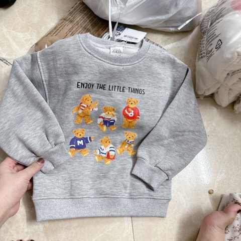 BN039- Bộ nỉ xám cổ tròn ENJONT 5 gấu trẻ em VNxK