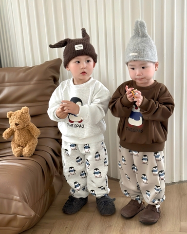 bt695- Bộ chim cánh cụt nỉ hai da phong cách Hàn Quốc