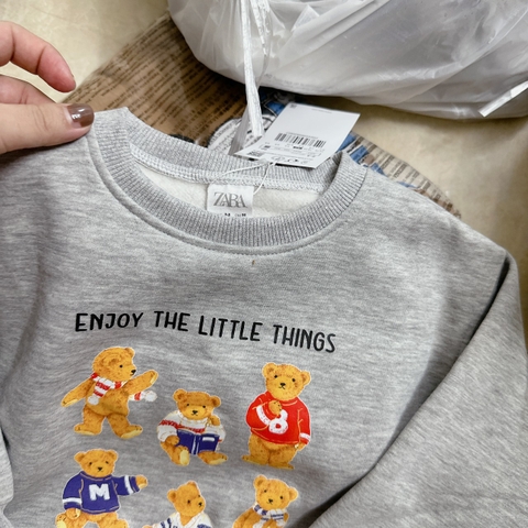 BN039- Bộ nỉ xám cổ tròn ENJONT 5 gấu trẻ em VNxK