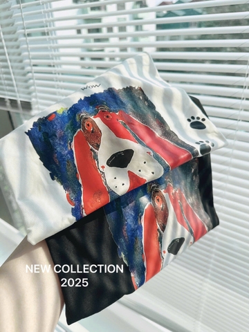 ☘️A180- ÁO PHÔNG ZR CHÓ ĐỎ 2 MÀU ĐEN TRẮNG☘️