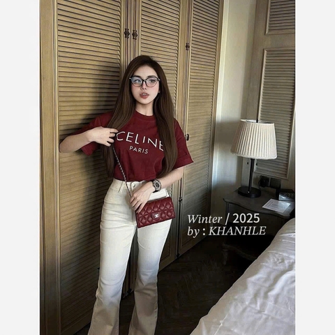 A212-Áo thun đỏ rượu  CE.LIN dáng suông loại đẹp