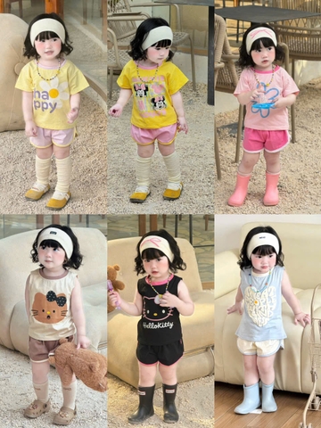 BT949- Bộ cotton màu Vàng-Chì Chuột in trước sau