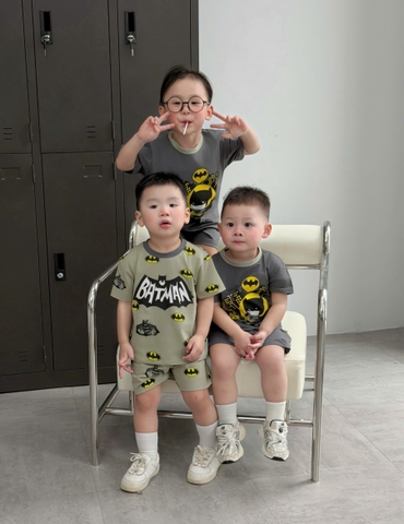 BT846-Combo 2 bộ thun cộc Batman xám xanh cho bé 9-26kg