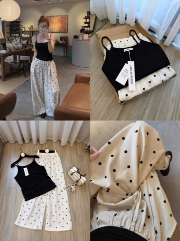 SET990-Set áo dây đen mix quần suông lien bi