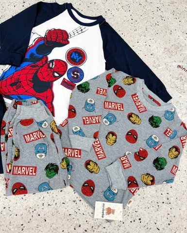 BT1008- Combo 2 bộ dài tay cotton NHỆN XÁM-Xanh trắng chuẩn Minibebe