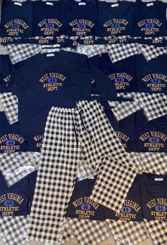 Set800-Set mặc nhà áo thun xanh than phối quần kẻ xanh