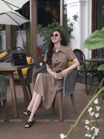 Dam182- Váy midi măngto nâu dáng dài