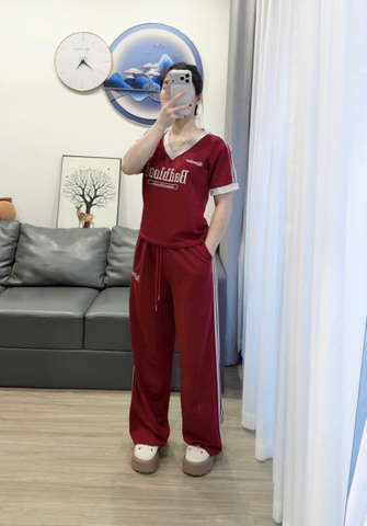 Set874-Set áo thun đỏ phối quần suông dài