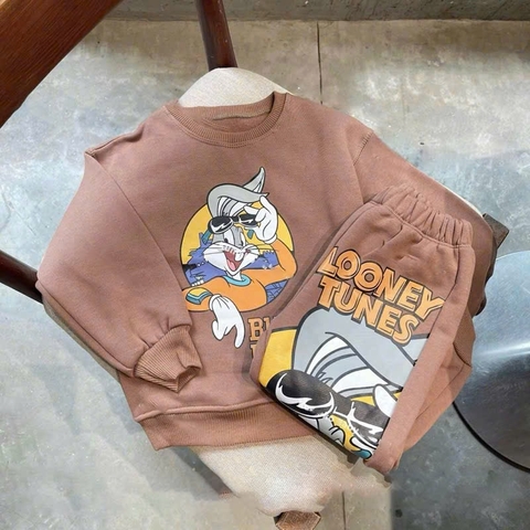 BN189-Bộ nỉ bông THỎ TAI DÀI màu nâu bé trai VNXK