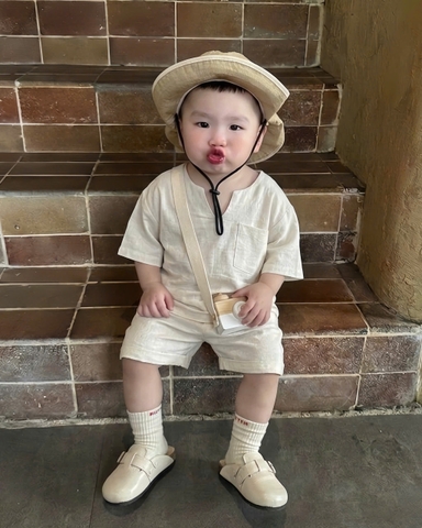 BT949-Bộ đũi trắng linen cộc tay cho bé