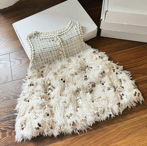 DAMKID021-ĐẦM dạ BE REN GẤU chạy viền 2 lớp BÉ GÁI