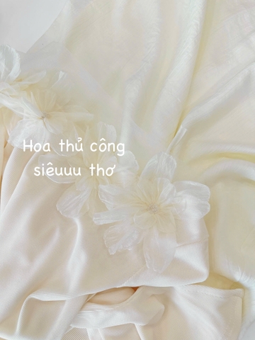 SET738- Set áo tăm đính hoa thủ công phối chân váy trắng 2 lớp