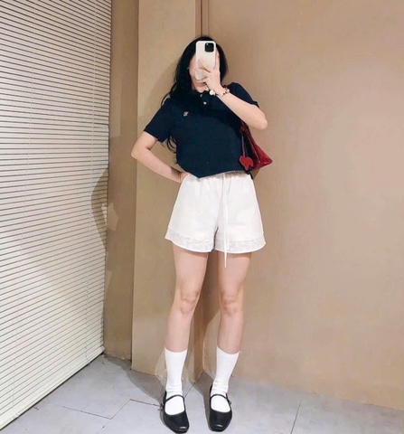 A255-Combo 2 áo polo nữ thêu gấu WH than trắng