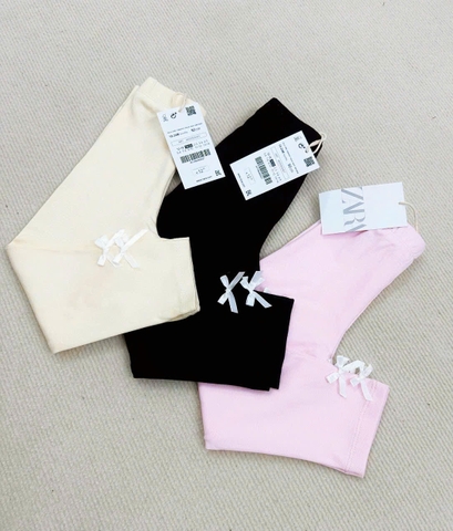 CB164-Combo 3 quần legging bé gái đính nơ vải cottton co dãn