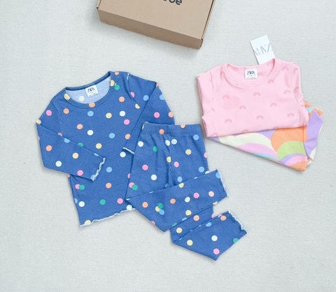 Cb163-Combo 3 bộ nỉ dài tay bé gái thu đông hoạ tiết xanh cam