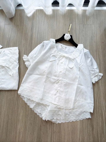 SET558- BỘ NGỦ  BÈO REN màu trắng cúc ngọc dang cộc
