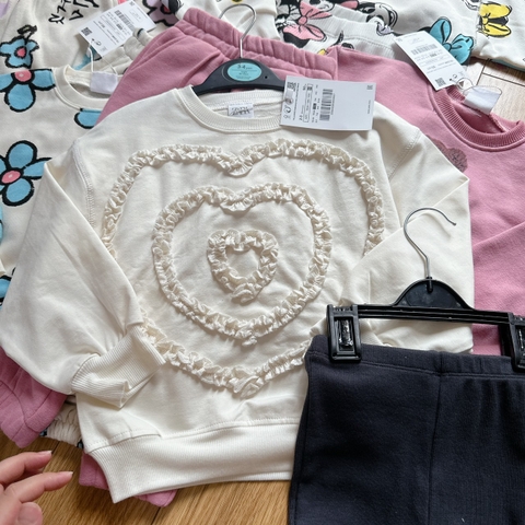 SETKID008- Set áo bèo tim mix quần loe trẻ em VNXK