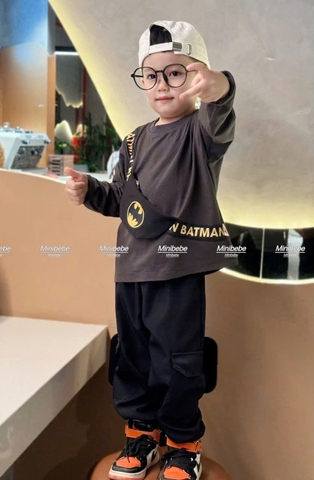 Bt723- Bộ Batman túi kéo thật trước bụng áo cotton- quầ n gió