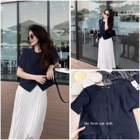 A119-Áo vest kiểu cổ tròn cúc bọc cộc tay