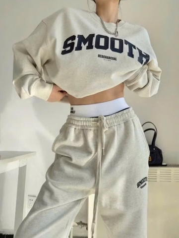 Set809 Bộ mặc nhà áo nỉ màu xám phối quần bo ống