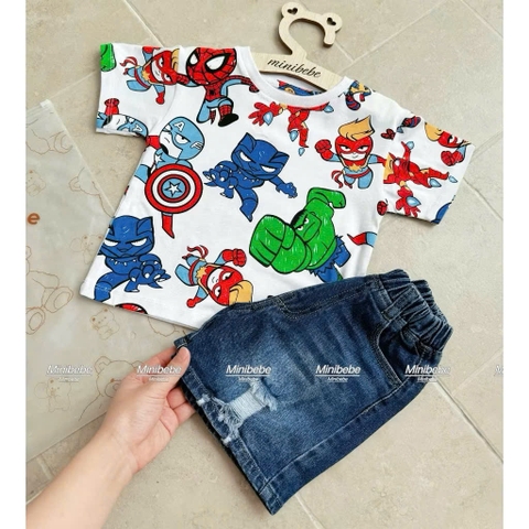 BT543- Bộ siêu nhân nhiều màu mix quần jeans chất mềm