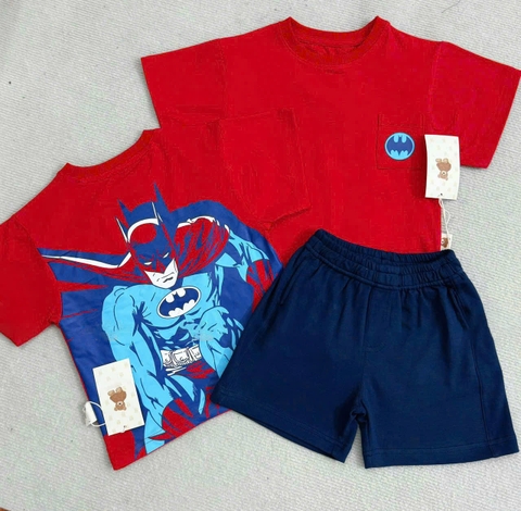 BT478- Bộ Siêu nhân in lưng đỏ đen bé trai ái cotton mix quần cua