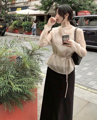 SET397-SET ÁO VOAN TƠ PHỐI CHÂN VÁY LỤA TẶNG KÈM ÁO 2 DÂY