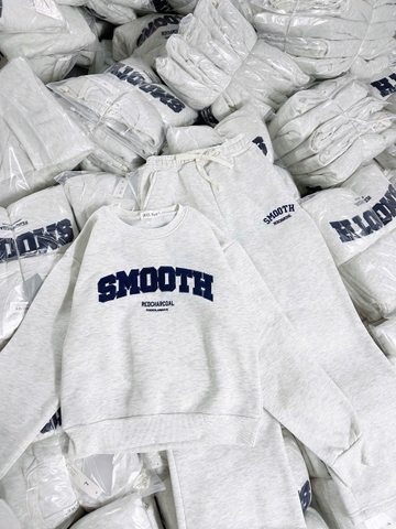 Set809 Bộ mặc nhà áo nỉ màu xám phối quần bo ống