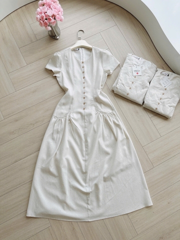 Dam177- Váy lien dài cúc dọc thân túi hông