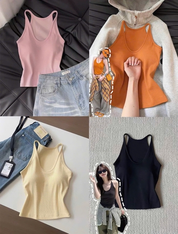 A623-Áo 2 dây cổ yếm len tăm có sẵn đệm ngực hot hit