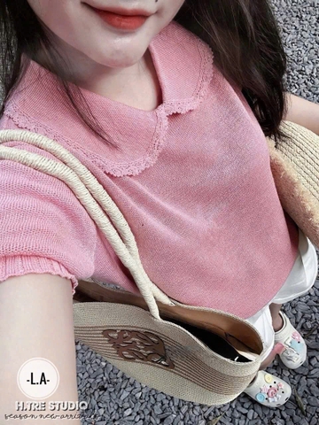 A347- Áo len Mongtoghi viền ren 4 màu tag kim loại