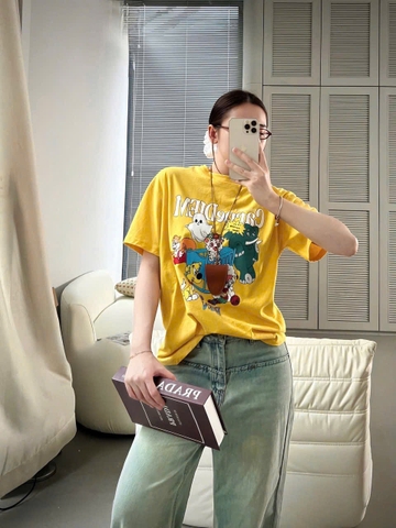 A312- Áo thung vàng in hoạ tiết dáng suông form đến 62kg