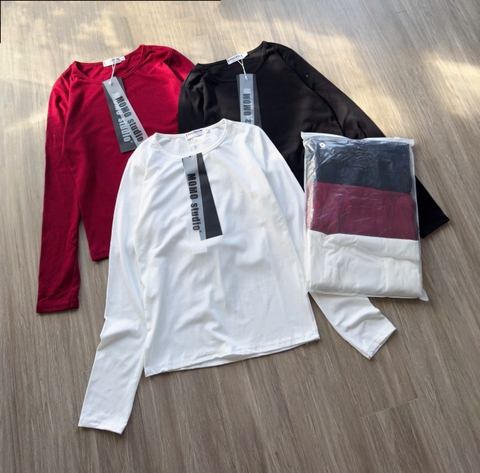 A378-Com bo 3 áo thun díp dài tay cổ kín