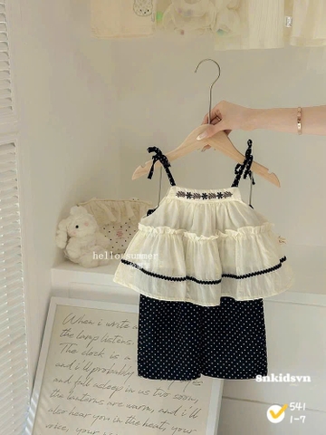 Damgai07- Set áo BBD thêu ngực mix quần suông bi đen