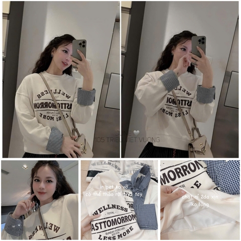 A132-Áo nỉ nữ tay phối kẻ tặng kèm khăn