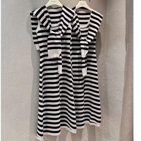 Dam173- Váy len sát nách kẻ ngang dáng dài tặng kèm khăn choàng