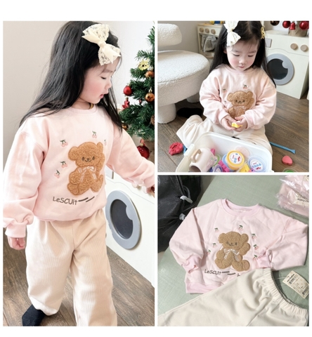 BN119- Nộ nỉ bông GẤU XÙ HOA trẻ em VNXK