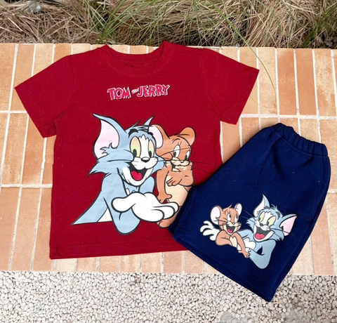 BT528- Bộ mèo Tom, đỏ đất mix quần in lụa cao cấp