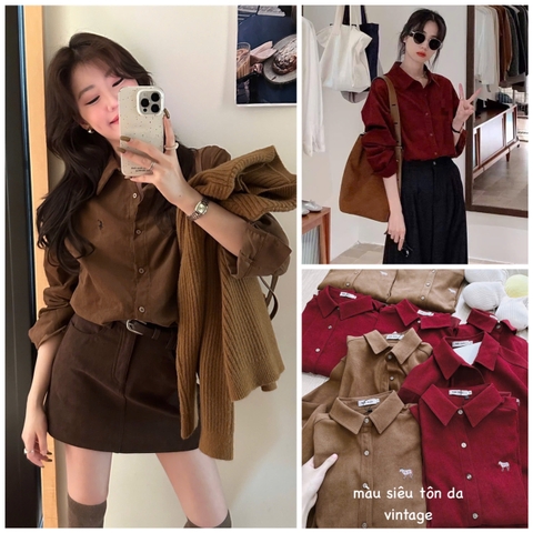 ☘️  A160- ÁO SƠ MI NHUNG TĂM THÊU NGỰA 2 MÀU🌺