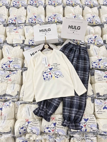 SET1080- Bộ mặc nhà áo cotton phối quần kẻ bo ống