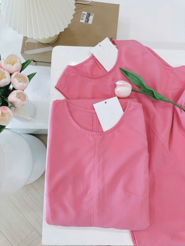 DAM168 -VÁY dài midi sát nách hồng